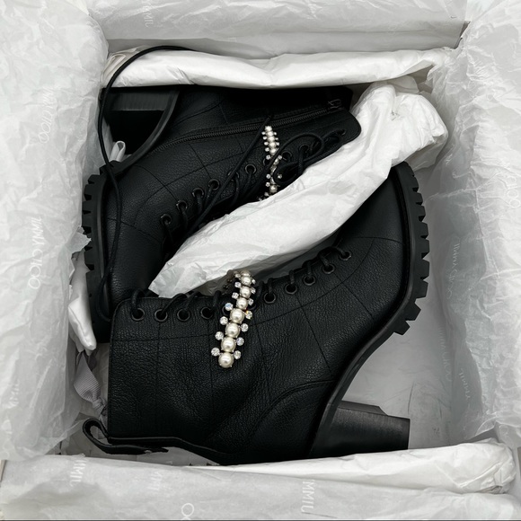 Jimmy Choo | Cruz Embellished Leather Combat Boots - Picture 5 of 14
